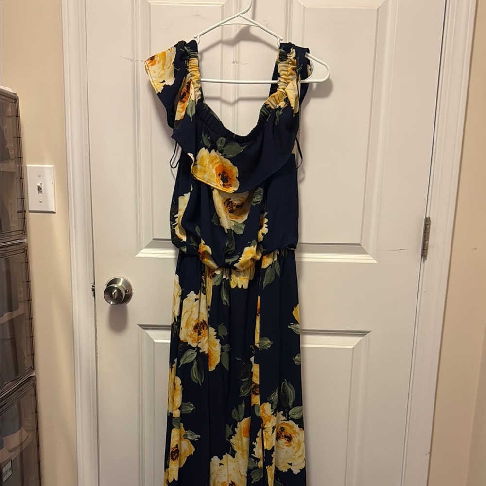 Floral Navy and Yellow Women's Dress